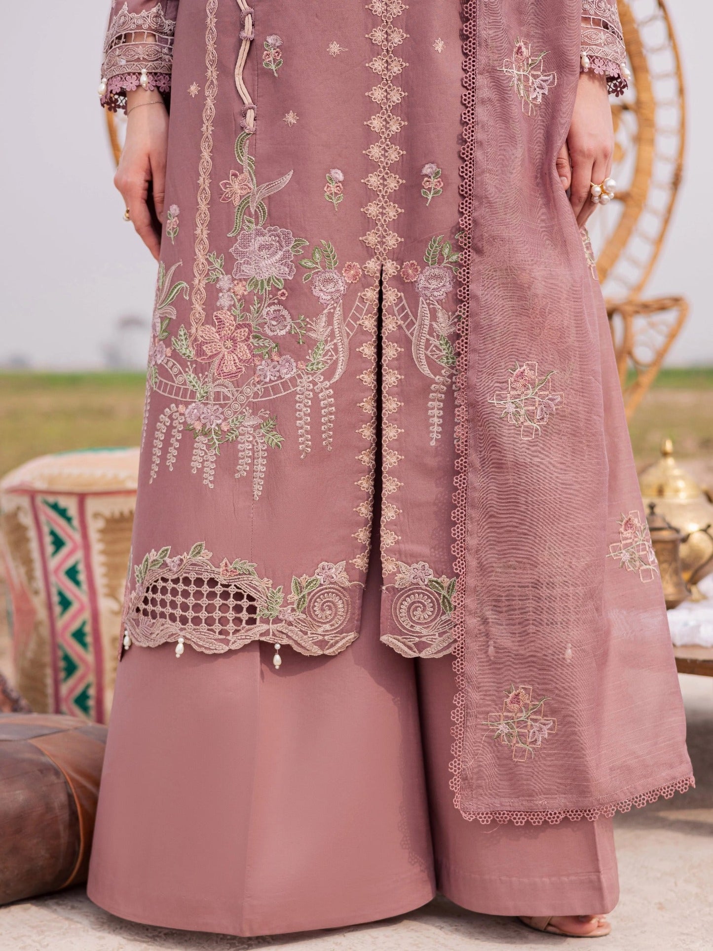 Pink-Parishay Dil e Raqsam Lawn'26 Embroidered Unstitched 3-Piece Suit-DQ-05