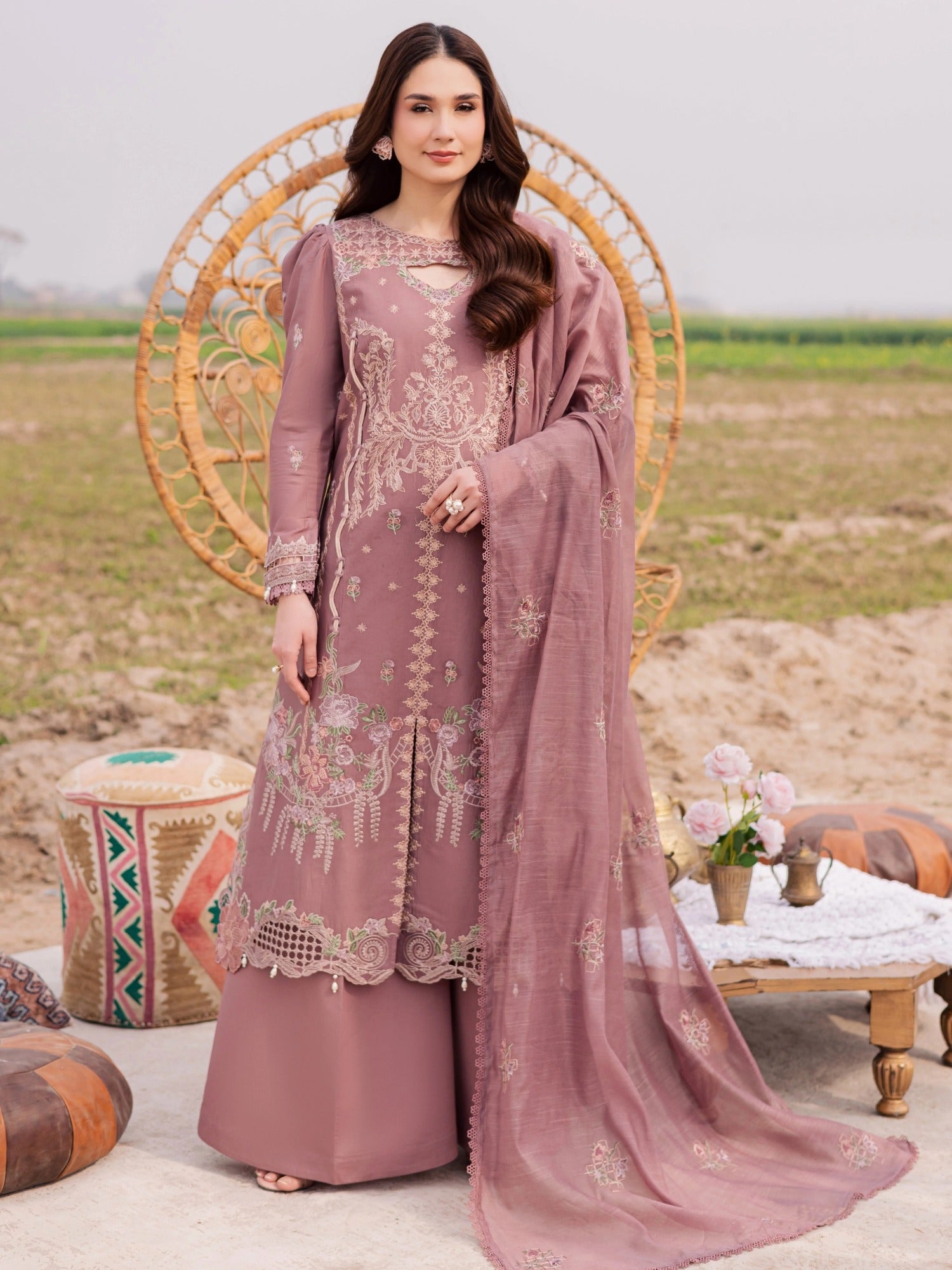 Pink-Parishay Dil e Raqsam Lawn'26 Embroidered Unstitched 3-Piece Suit-DQ-05