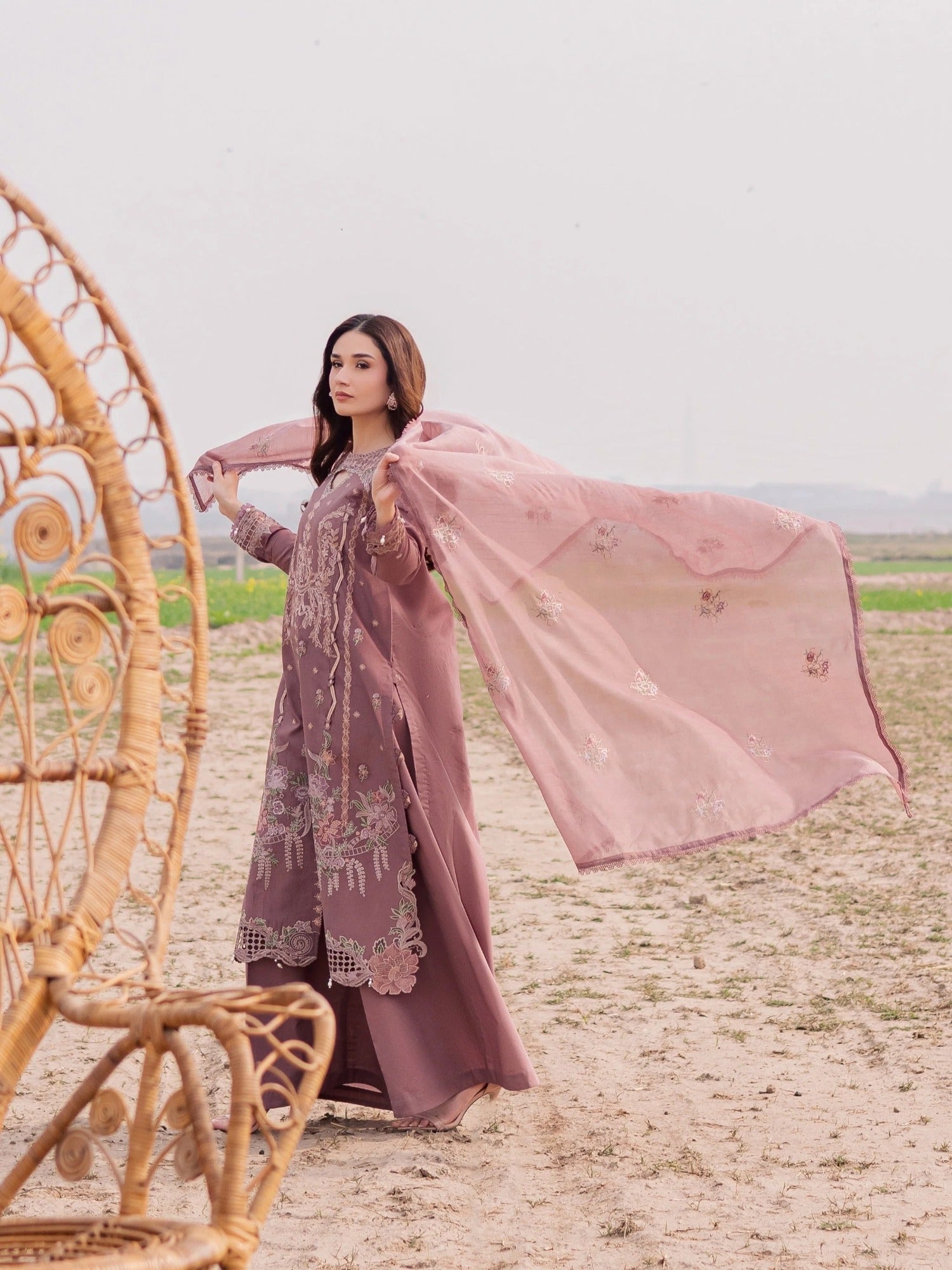 Pink-Parishay Dil e Raqsam Lawn'26 Embroidered Unstitched 3-Piece Suit-DQ-05