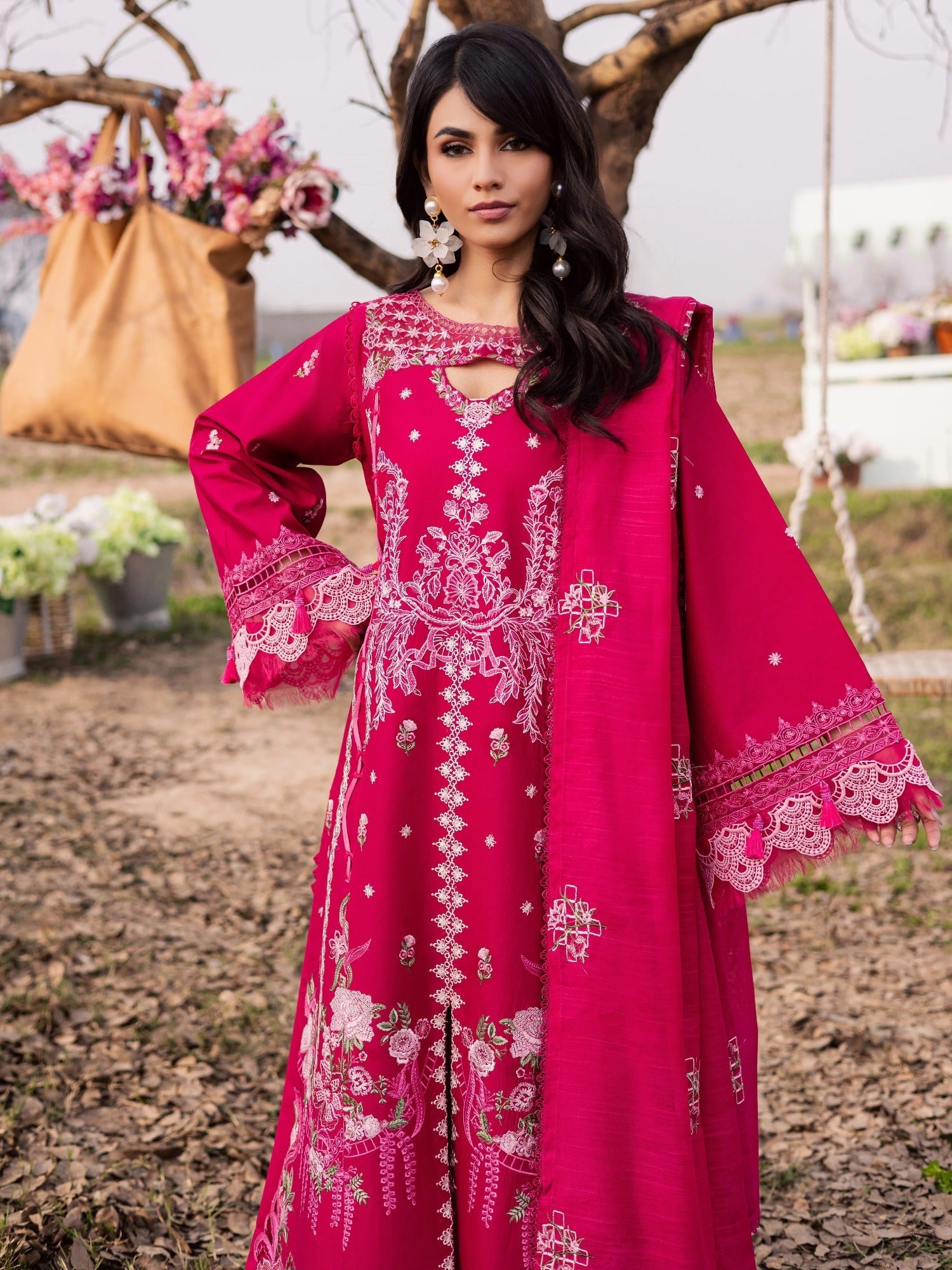 Pink-Parishay Dil e Raqsam Lawn'26 Embroidered Unstitched 3-Piece Suit-DQ-06