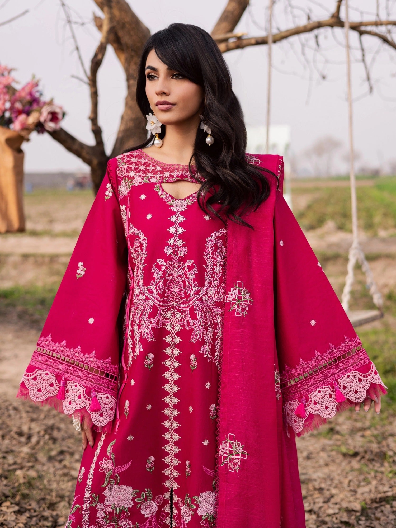Pink-Parishay Dil e Raqsam Lawn'26 Embroidered Unstitched 3-Piece Suit-DQ-06