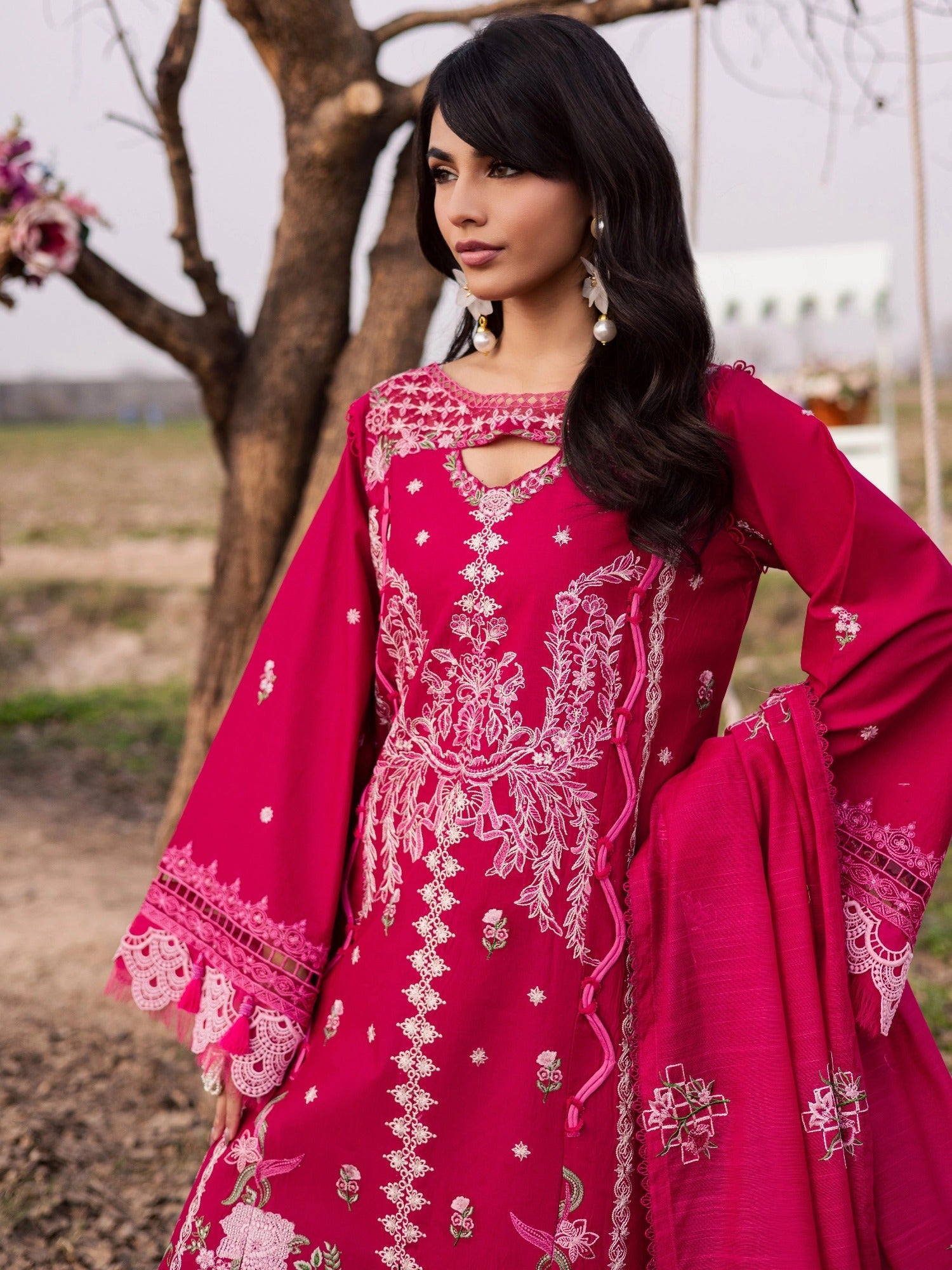 Pink-Parishay Dil e Raqsam Lawn'26 Embroidered Unstitched 3-Piece Suit-DQ-06