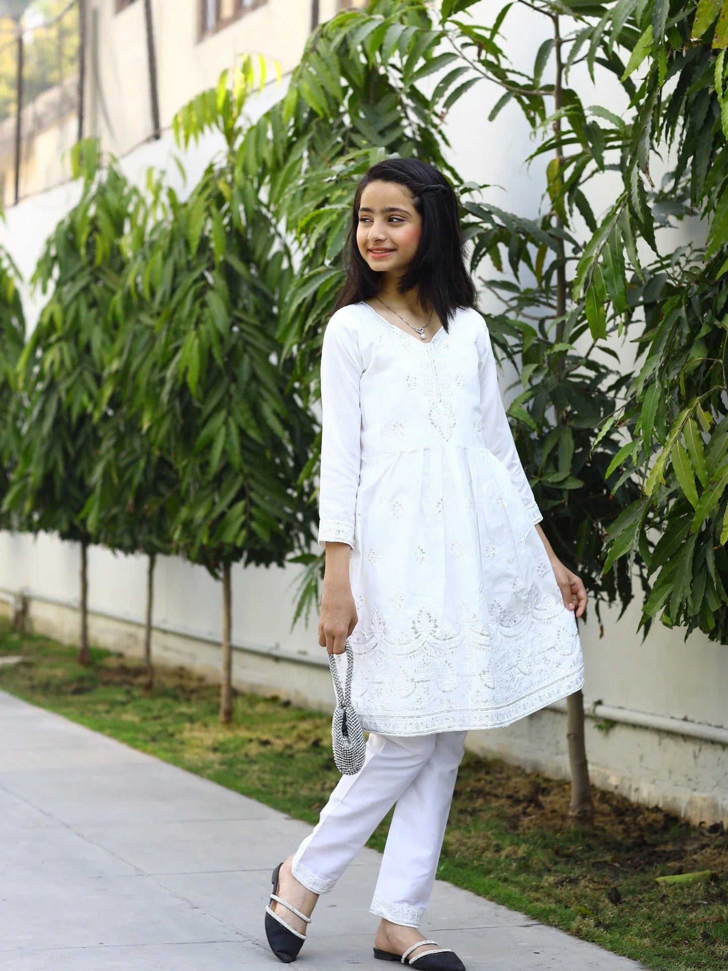 White-Lumira Cotton Karandi Embroidered Stitched 2-Piece Suit-Ayeza