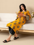 Yellow Black Stylish Collection Mahani Lawn Embroidered Stitched 2-Piece Suit-Powder Mist