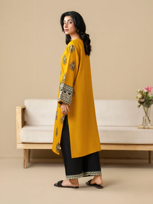 Yellow Black Stylish Collection Mahani Lawn Embroidered Stitched 2-Piece Suit-Powder Mist
