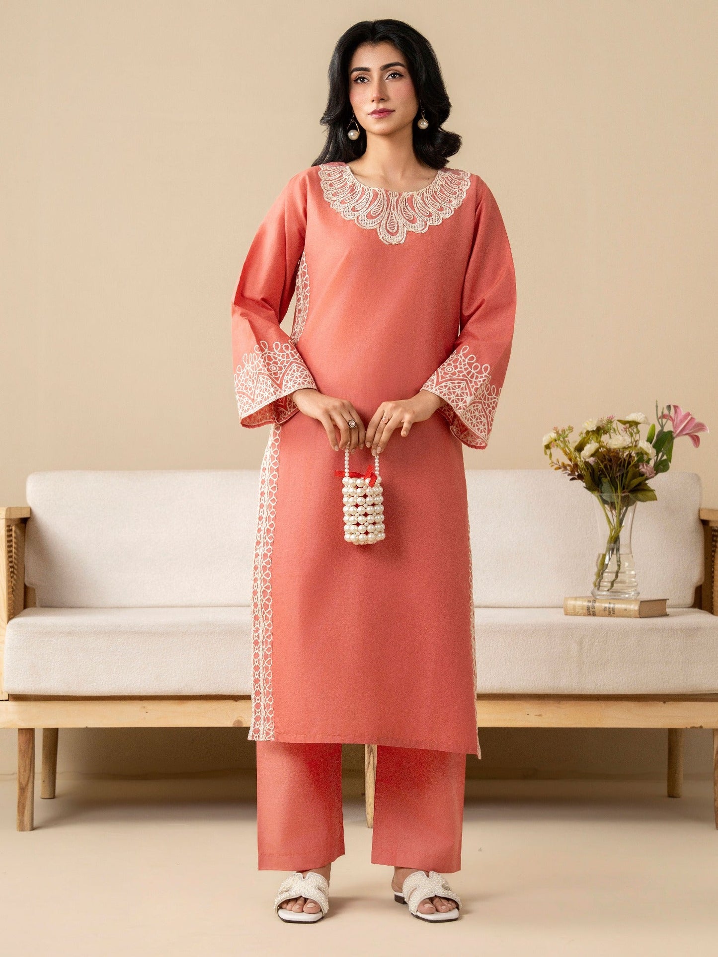 Pink Stylish Collection Mahani Lawn Cotton Embroidered Stitched 2-Piece Suit-Maria