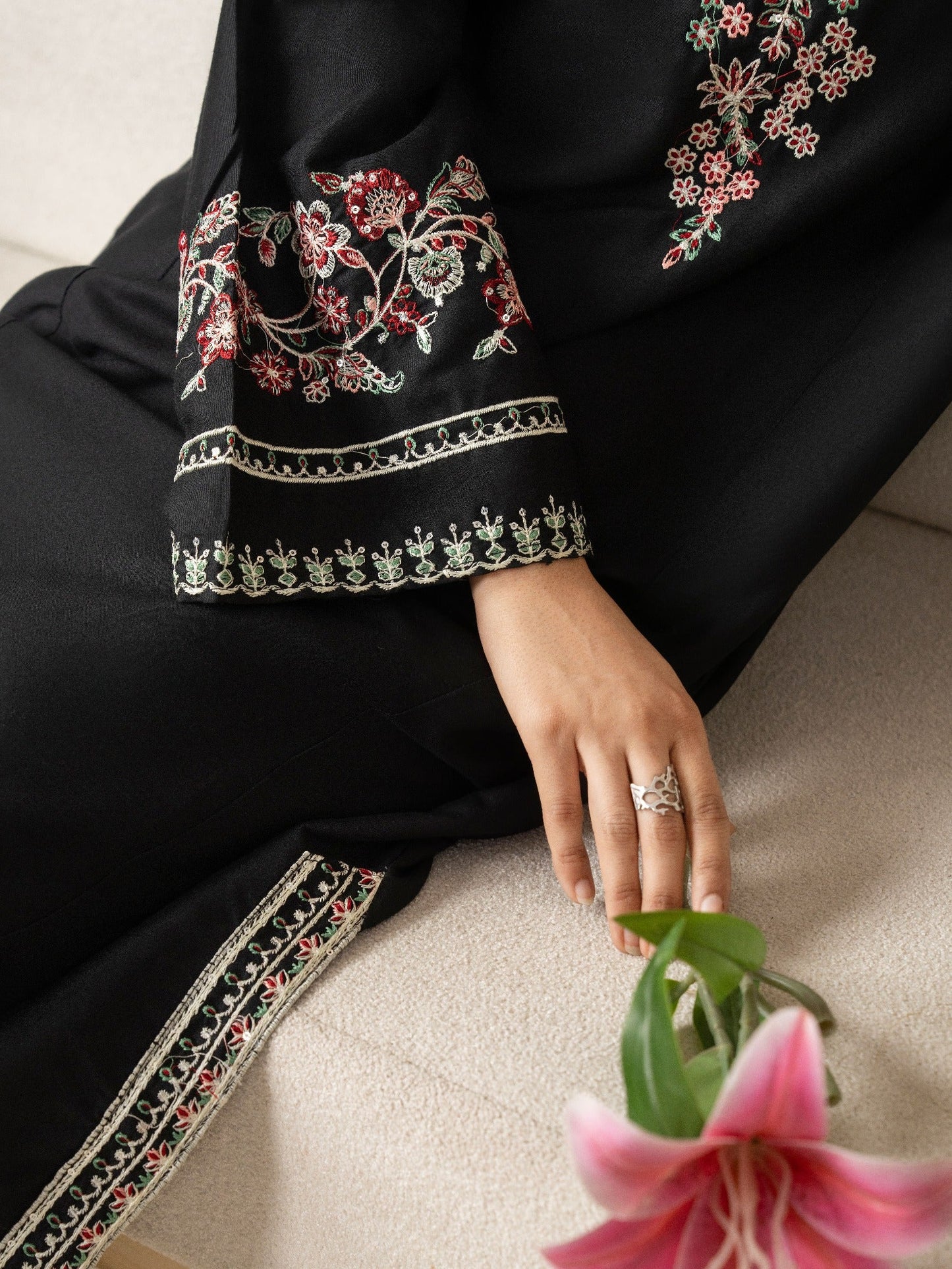 Black Stylish Collection Mahani Linen Embroidered Stitched 2-Piece Suit-Midnight