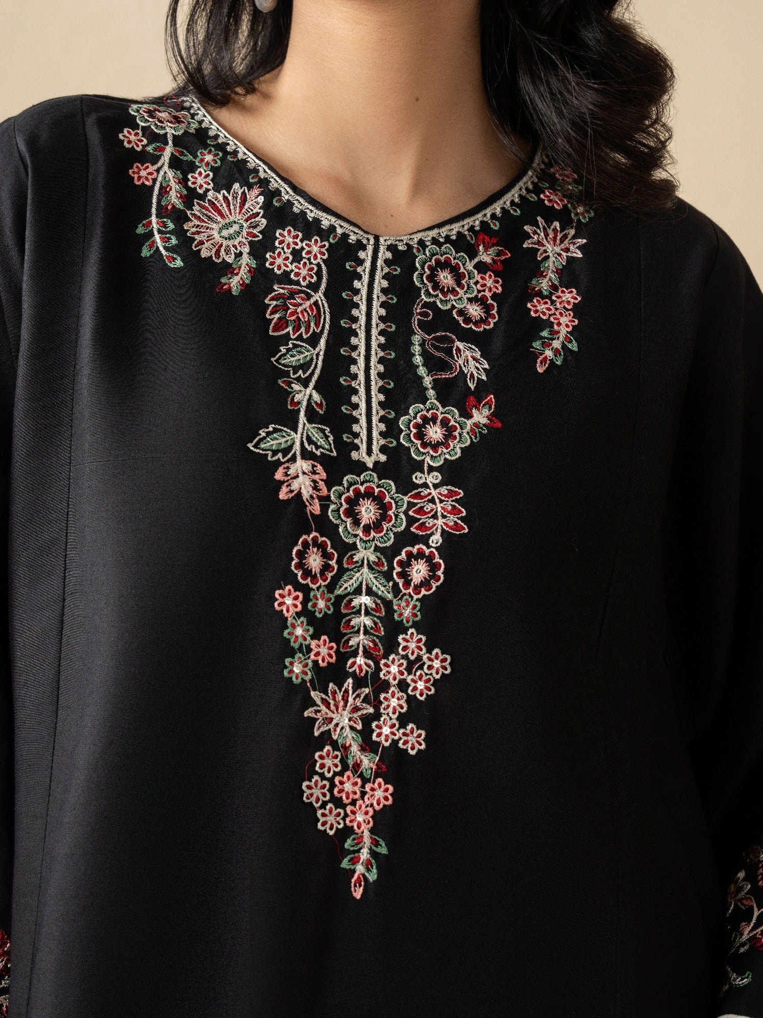 Black Stylish Collection Mahani Linen Embroidered Stitched 2-Piece Suit-Midnight