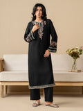 Black Stylish Collection Mahani Linen Embroidered Stitched 2-Piece Suit-Midnight