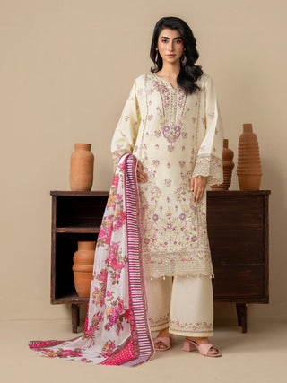Cream Stylish Collection Mahani Lawn Embroidered Stitched 3 Piece Suit Rosa