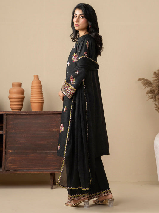 Black Stylish Collection Mahani Lawn Embroidered Stitched 3-Piece Suit-Dilbar