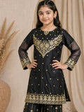 Black-Lumira Organza Embroidered Stitched 3-Piece Suit-Ilana