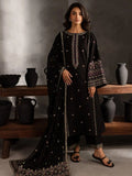 Black-Ayat Closet Linen Embroidered Stitched 3-Piece Suit-Black Hooriya