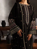 Black-Ayat Closet Linen Embroidered Stitched 3-Piece Suit-Black Hooriya