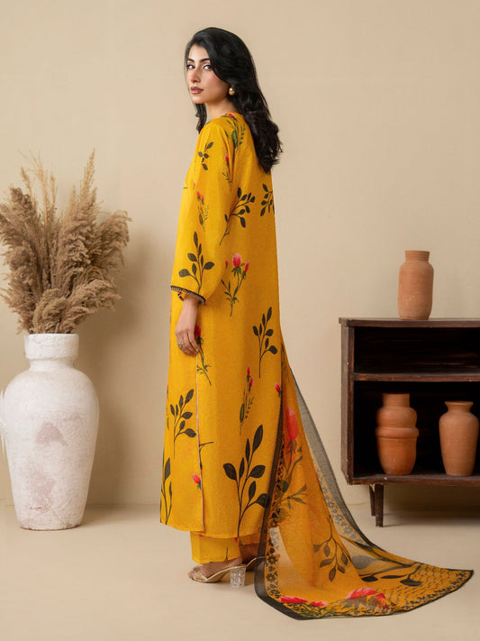 Yellow Stylish Collection Mahani Silk Grip Printed Stitched 3-Piece Suit-Marigold