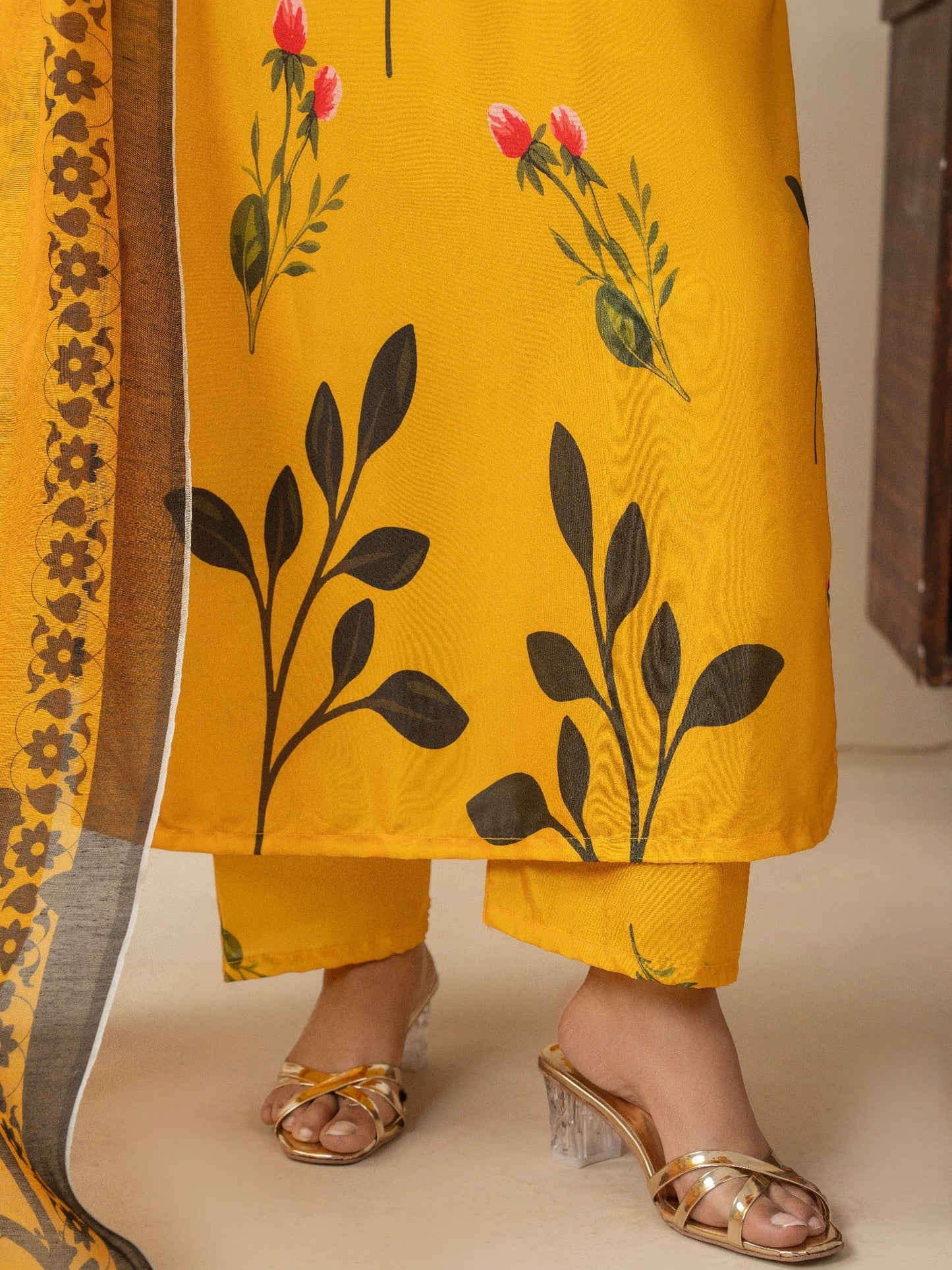 Yellow Stylish Collection Mahani Silk Grip Printed Stitched 3-Piece Suit-Marigold