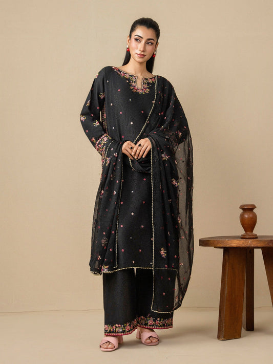 Black Stylish Collection Mahani Lawn Printed Stitched 3-Piece Suit-Sahrosh