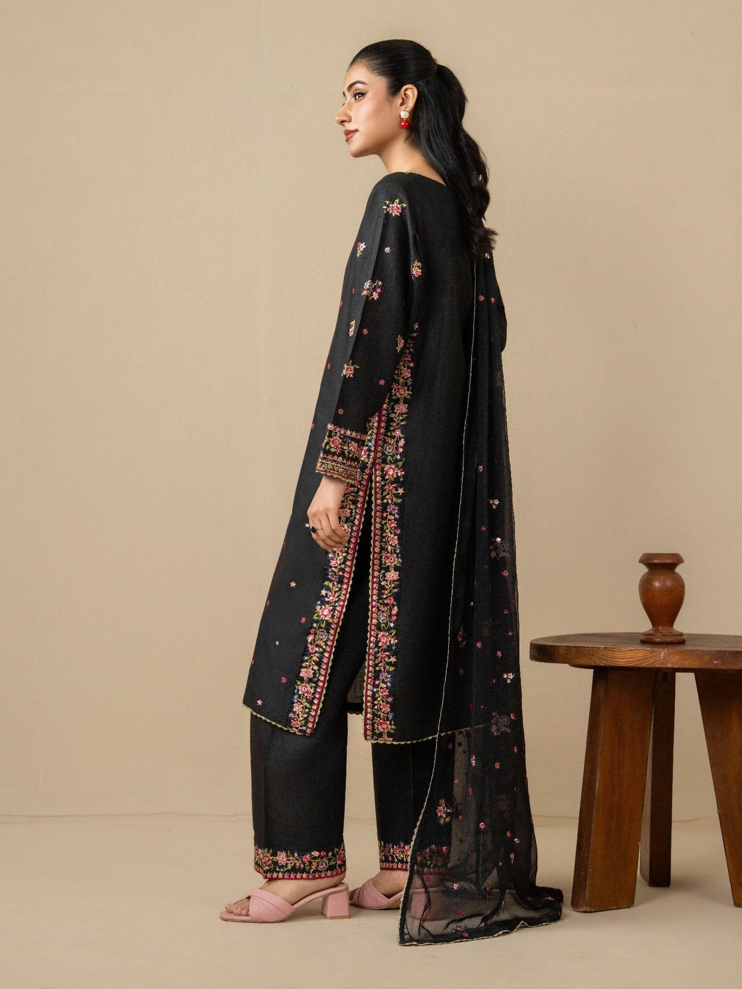 Black Stylish Collection Mahani Lawn Printed Stitched 3-Piece Suit-Sahrosh