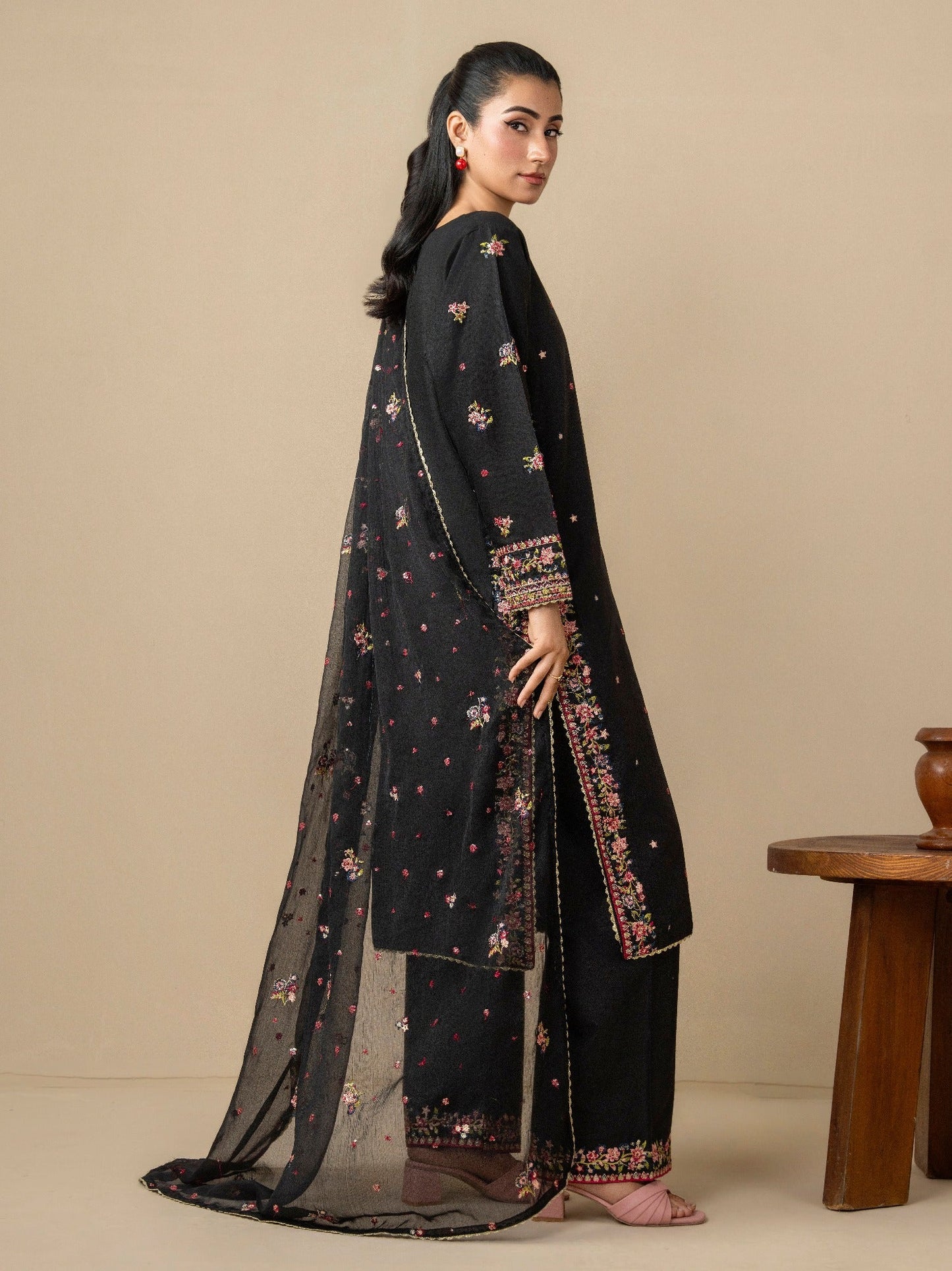 Black Stylish Collection Mahani Lawn Printed Stitched 3-Piece Suit-Sahrosh