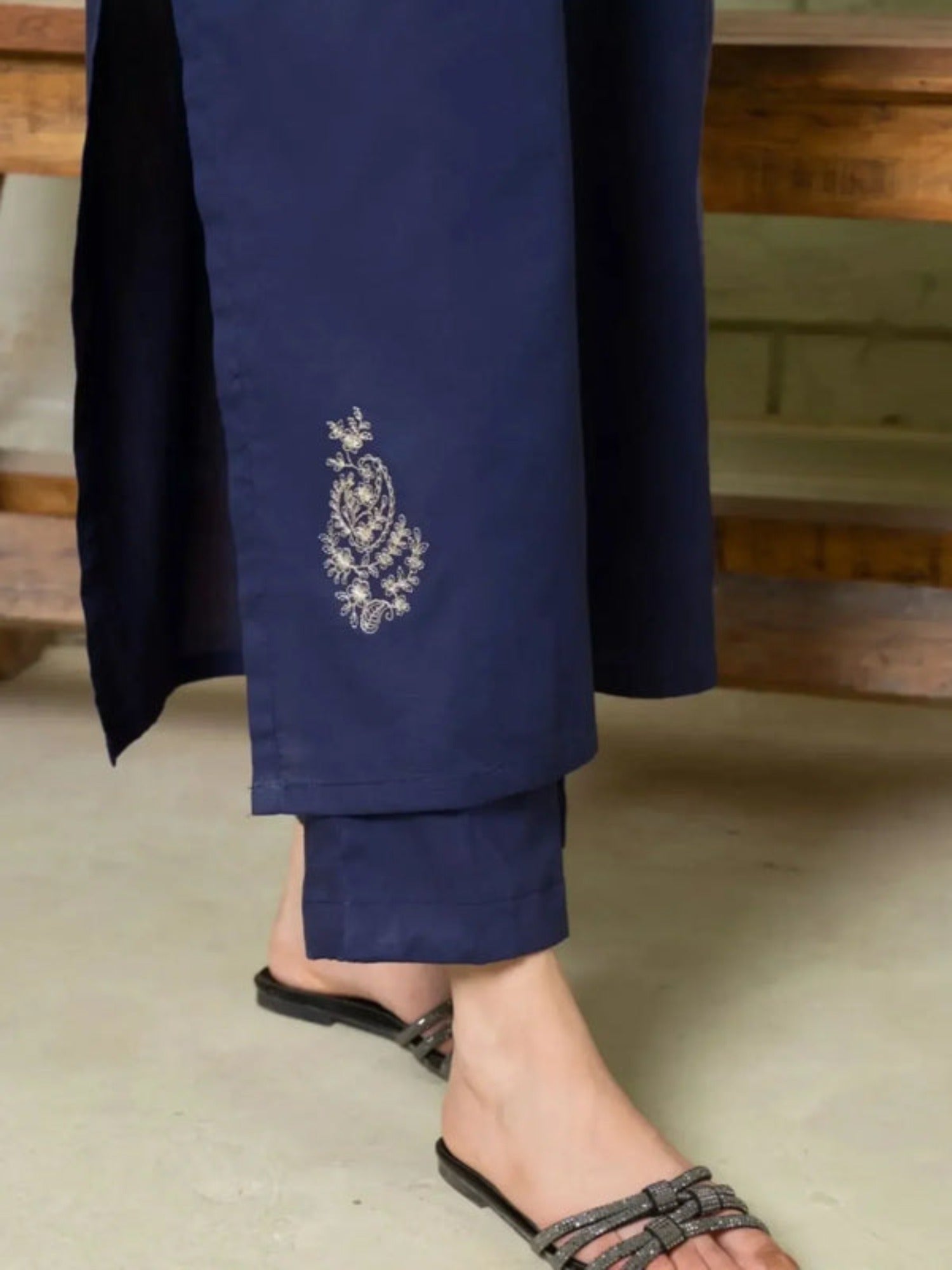 Blue-Ayat Closet Summer Linen Embroidered Stitched 2-Piece Suit-Royal Dusk