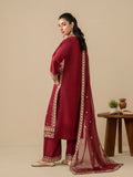 Maroon Stylish Collection Mahani Linen Embroidered Stitched 3-Piece Suit-Mushk