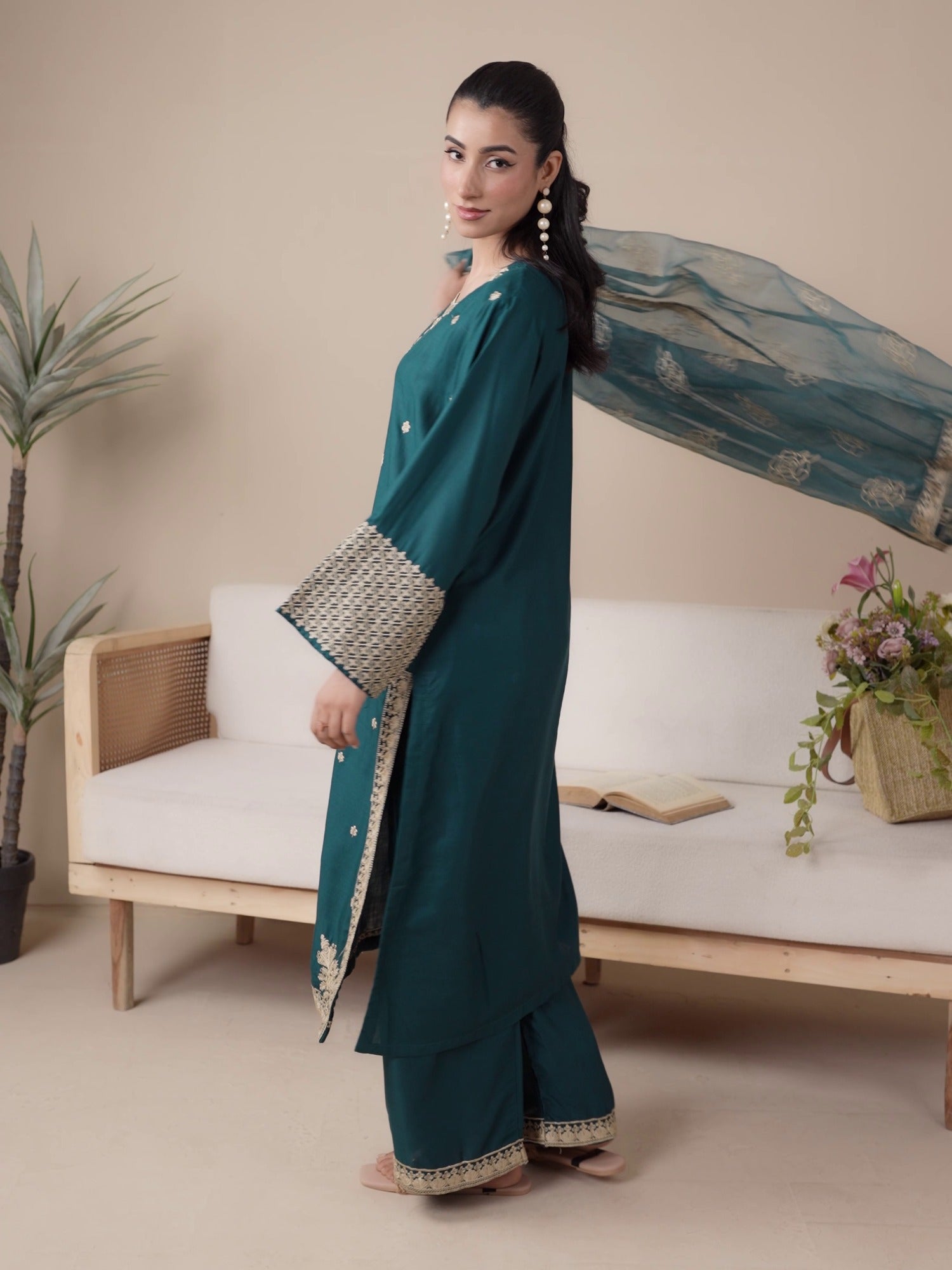 Cream Stylish Collection Mahani Lawn Embroidered Stitched 3-Piece Suit-Yasmeen