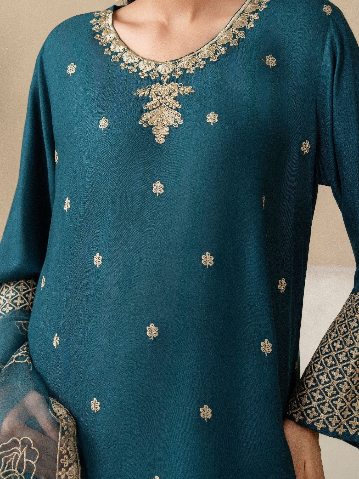 Cream Stylish Collection Mahani Lawn Embroidered Stitched 3-Piece Suit-Yasmeen