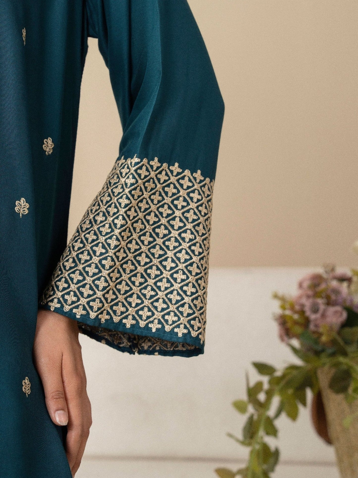 Cream Stylish Collection Mahani Lawn Embroidered Stitched 3-Piece Suit-Yasmeen