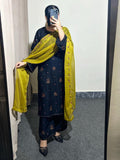 Blue Stylish Collection Mahani Lawn Embroidered Stitched 3-Piece Suit-Allyure