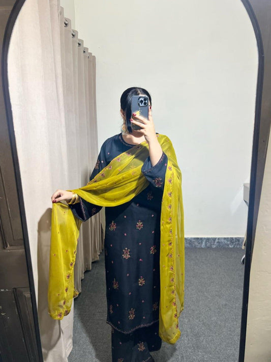 Blue Stylish Collection Mahani Lawn Embroidered Stitched 3-Piece Suit-Allyure