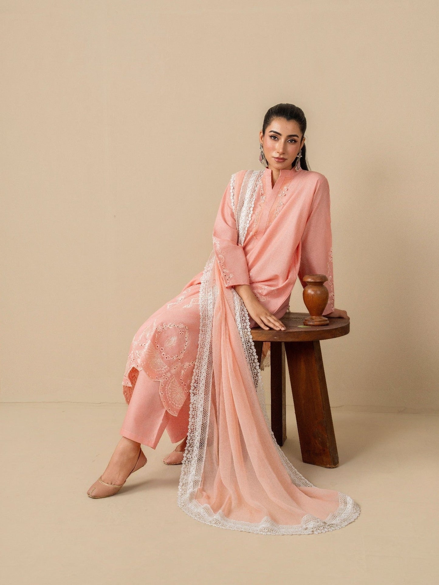 Pink Stylish Collection Mahani Lawn Embroidered Stitched 3-Piece Suit-Vaneeza