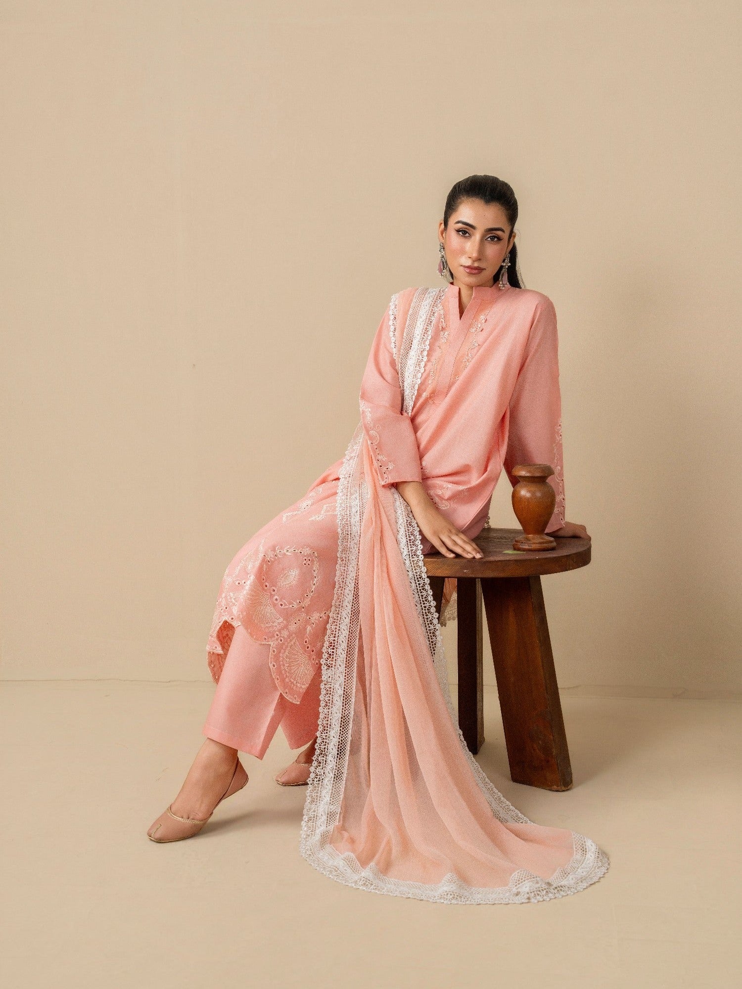 Pink Stylish Collection Mahani Lawn Embroidered Stitched 3-Piece Suit-Vaneeza
