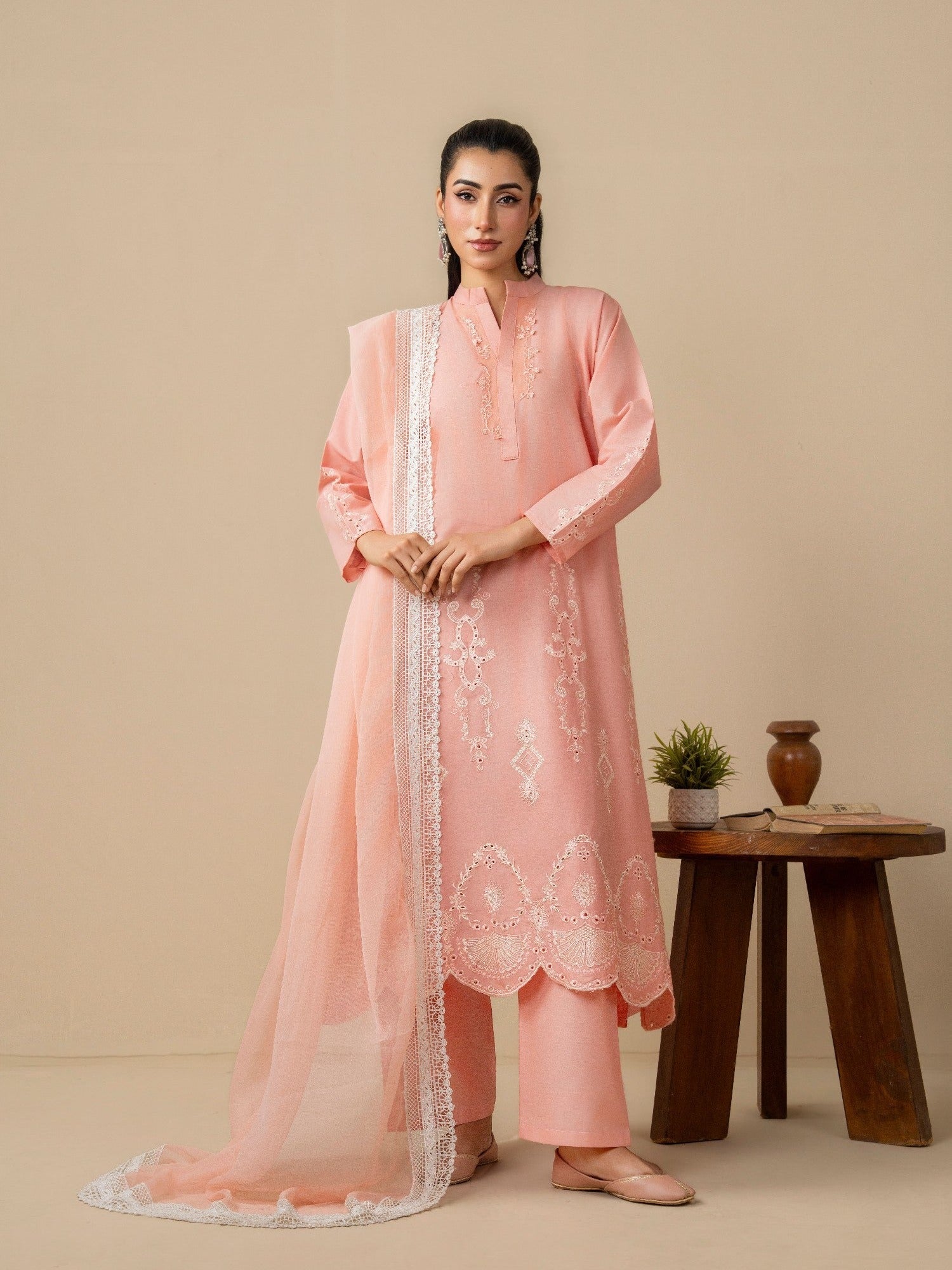 Pink Stylish Collection Mahani Lawn Embroidered Stitched 3-Piece Suit-Vaneeza