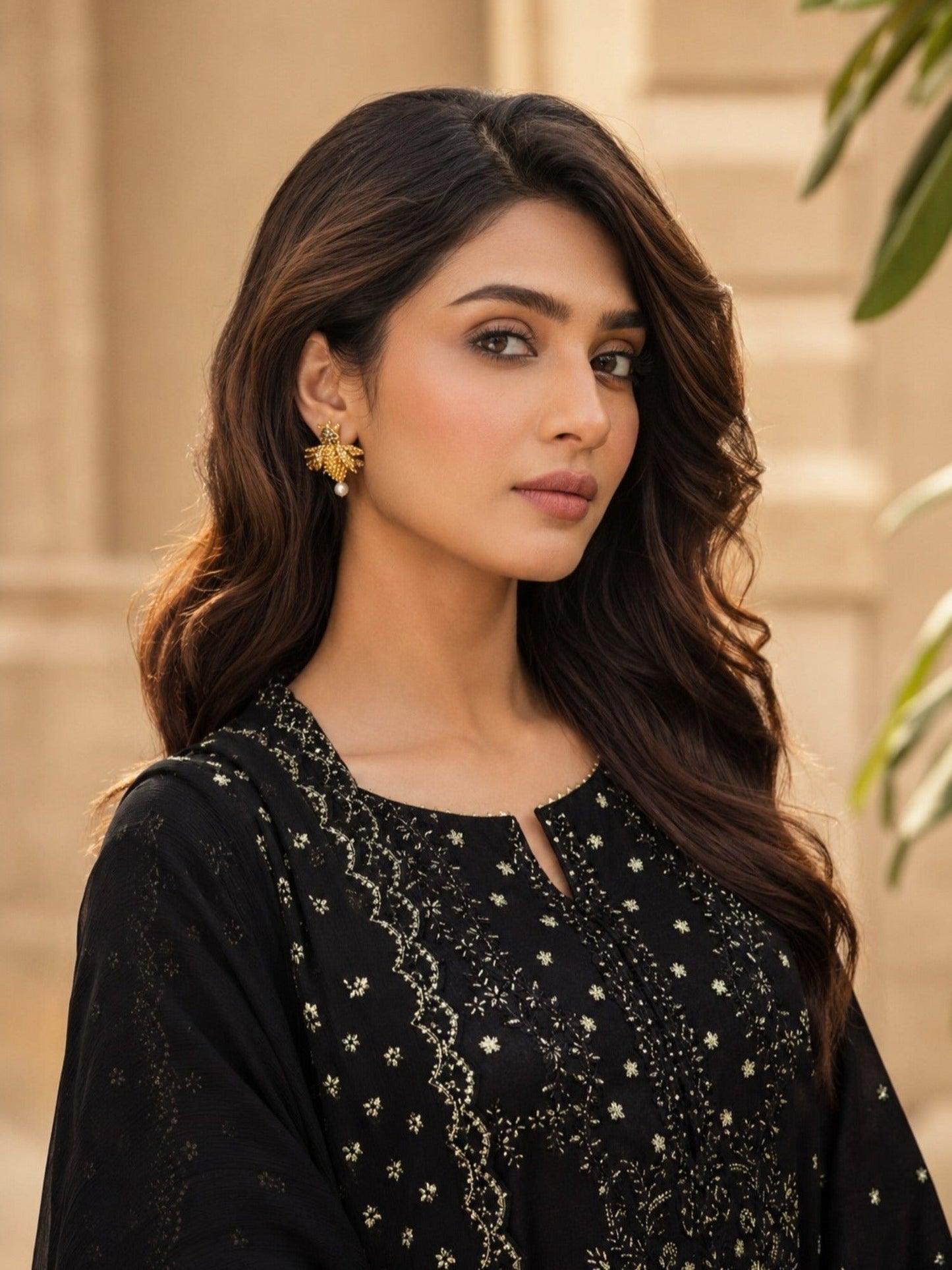 Black Stylish Collection Mahani Lawn Embroidered Stitched 3-Piece Suit-Mannat
