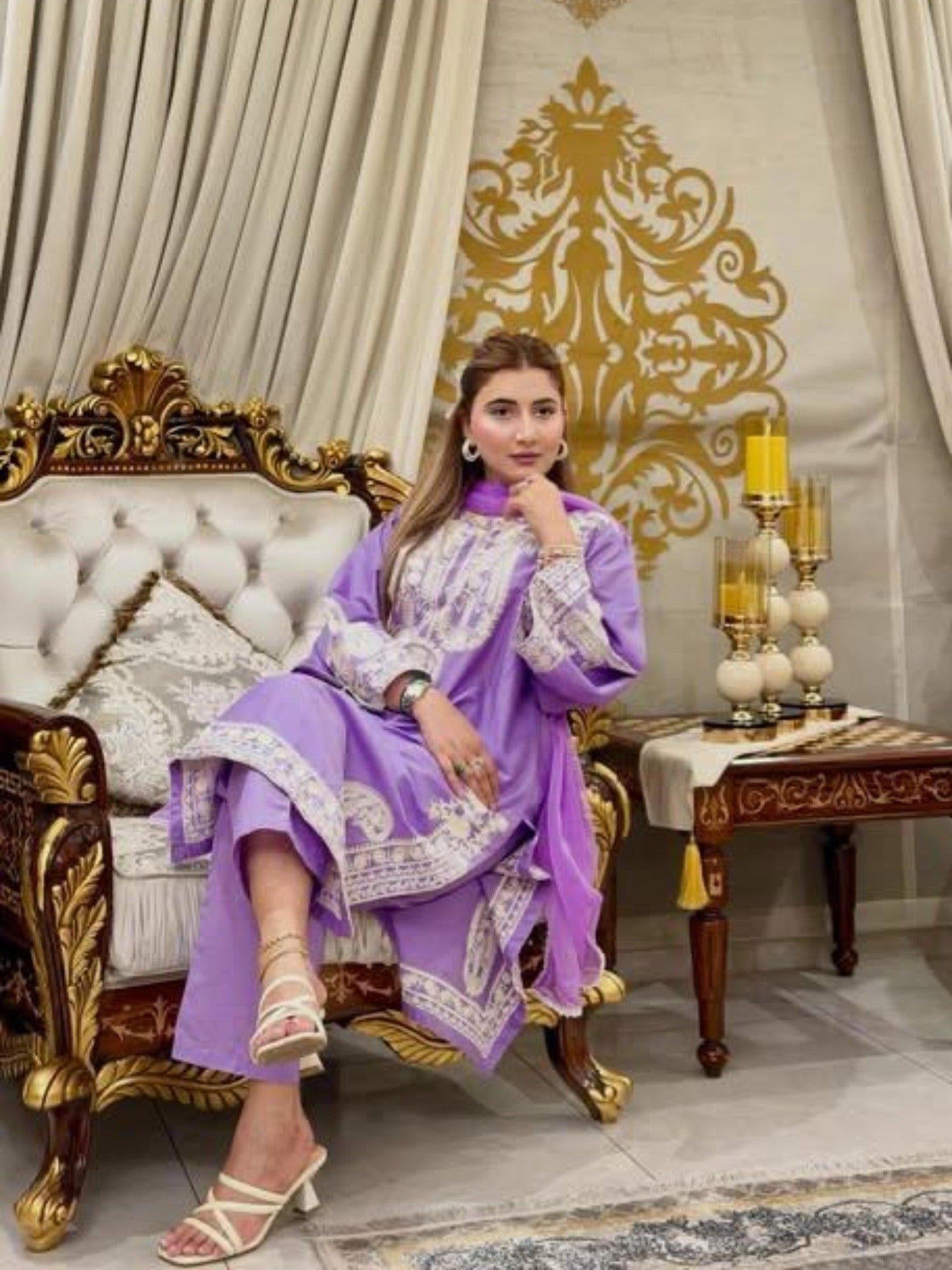 Lilac Stylish Collection Mahani Lawn Embroidered Stitched 3-Piece Suit-Afreen Lilac