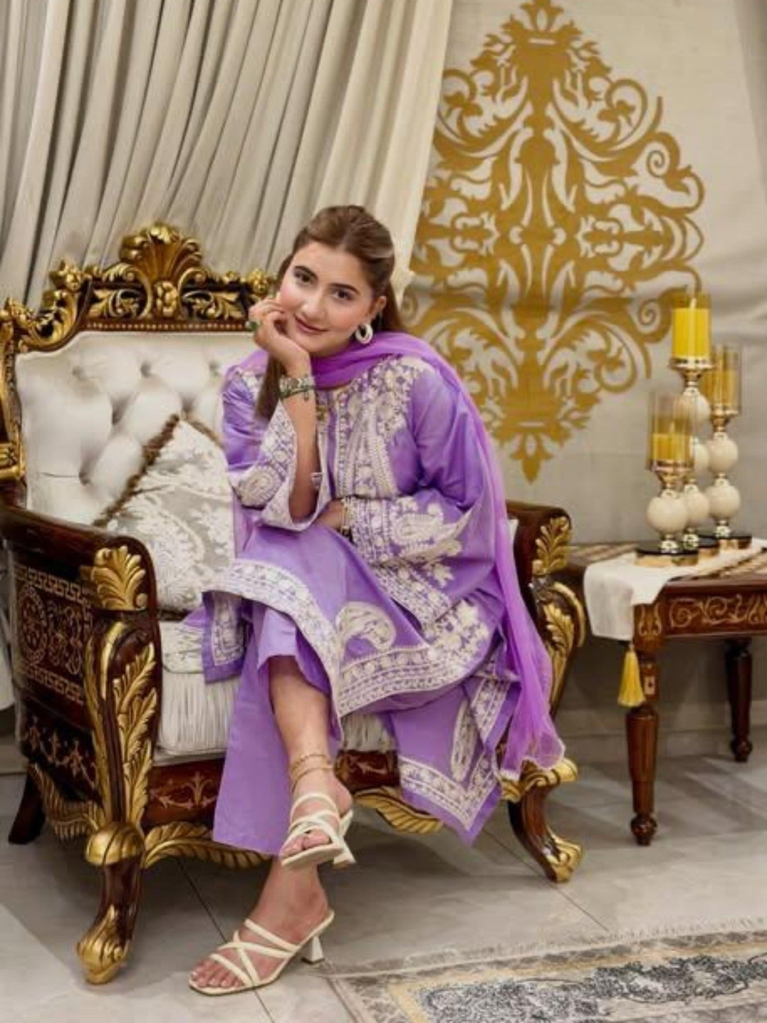 Lilac Stylish Collection Mahani Lawn Embroidered Stitched 3-Piece Suit-Afreen Lilac
