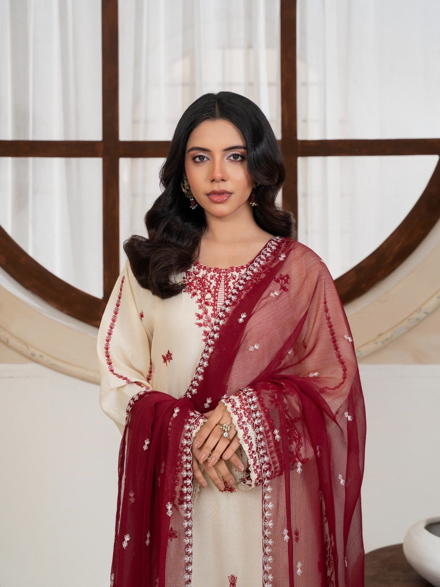 Cream Stylish Collection Mahani Lawn Embroidered Stitched 3-Piece Suit-Lavella