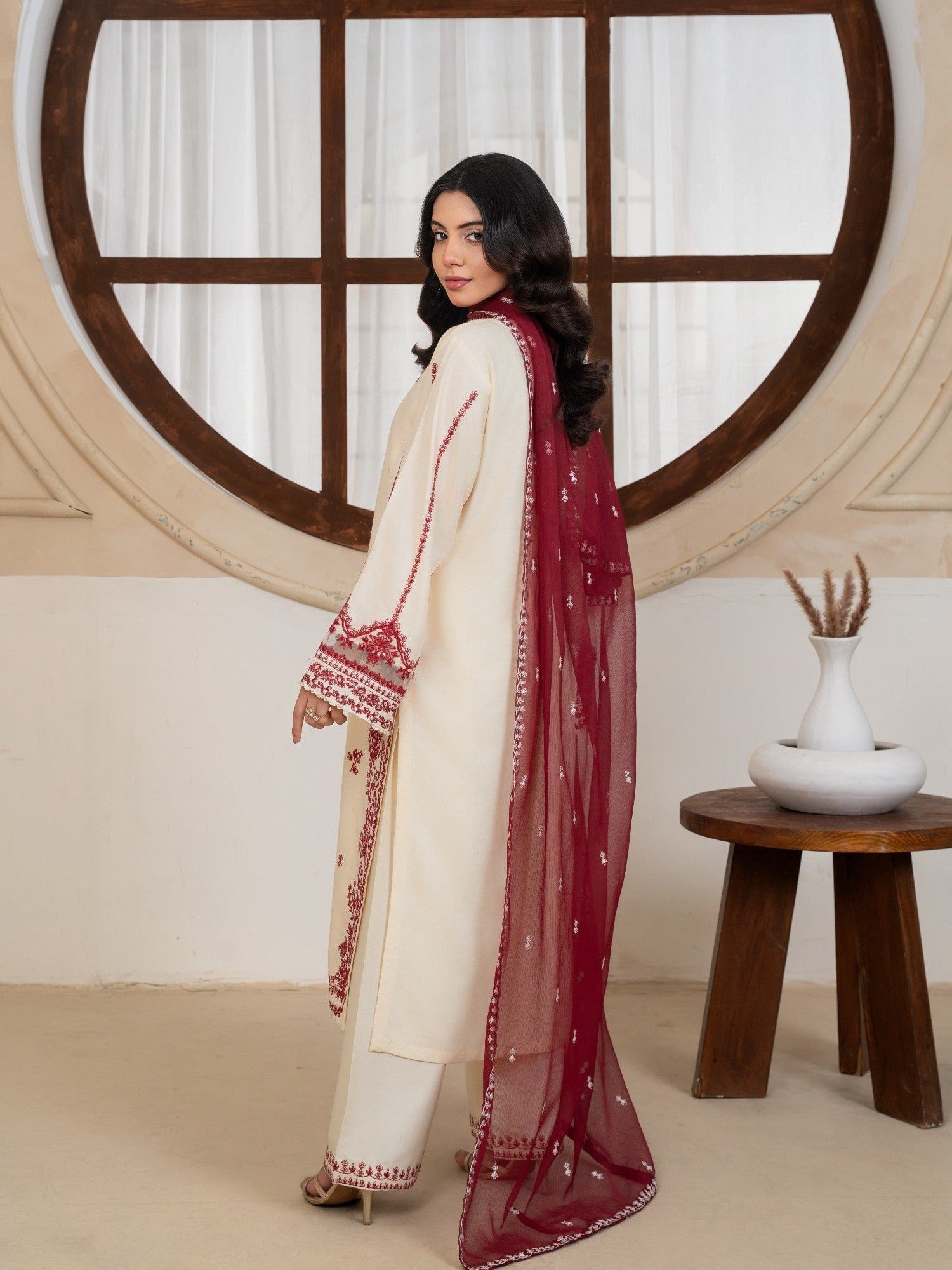Cream Stylish Collection Mahani Lawn Embroidered Stitched 3-Piece Suit-Lavella