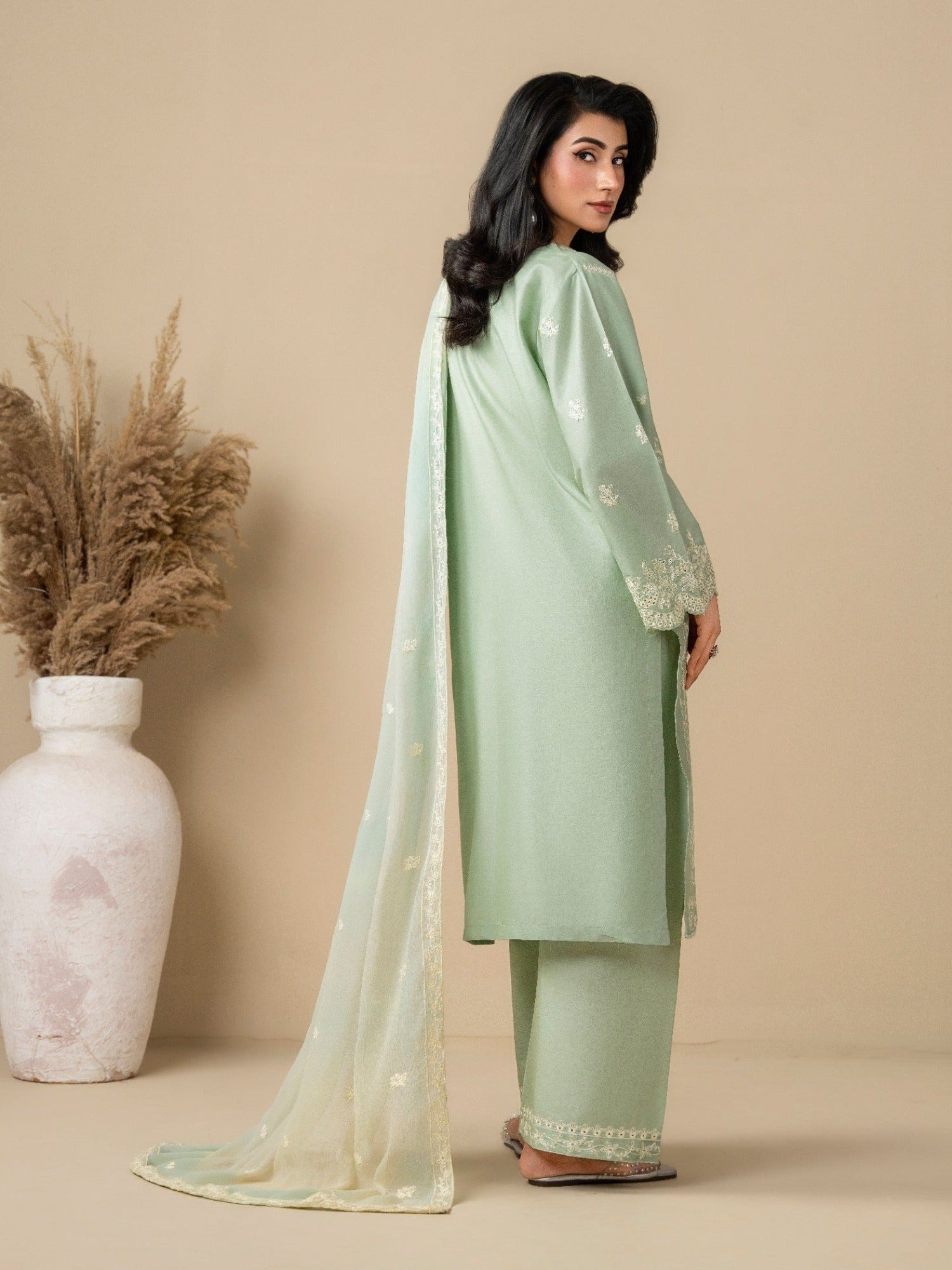 Green Stylish Collection Mahani Lawn Embroidered Stitched 3-Piece Suit-Hayes