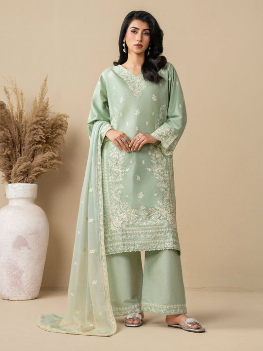 Green Stylish Collection Mahani Lawn Embroidered Stitched 3-Piece Suit-Hayes