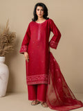 Red Stylish Collection Mahani Lawn Embroidered Stitched 3-Piece Suit-Leeah