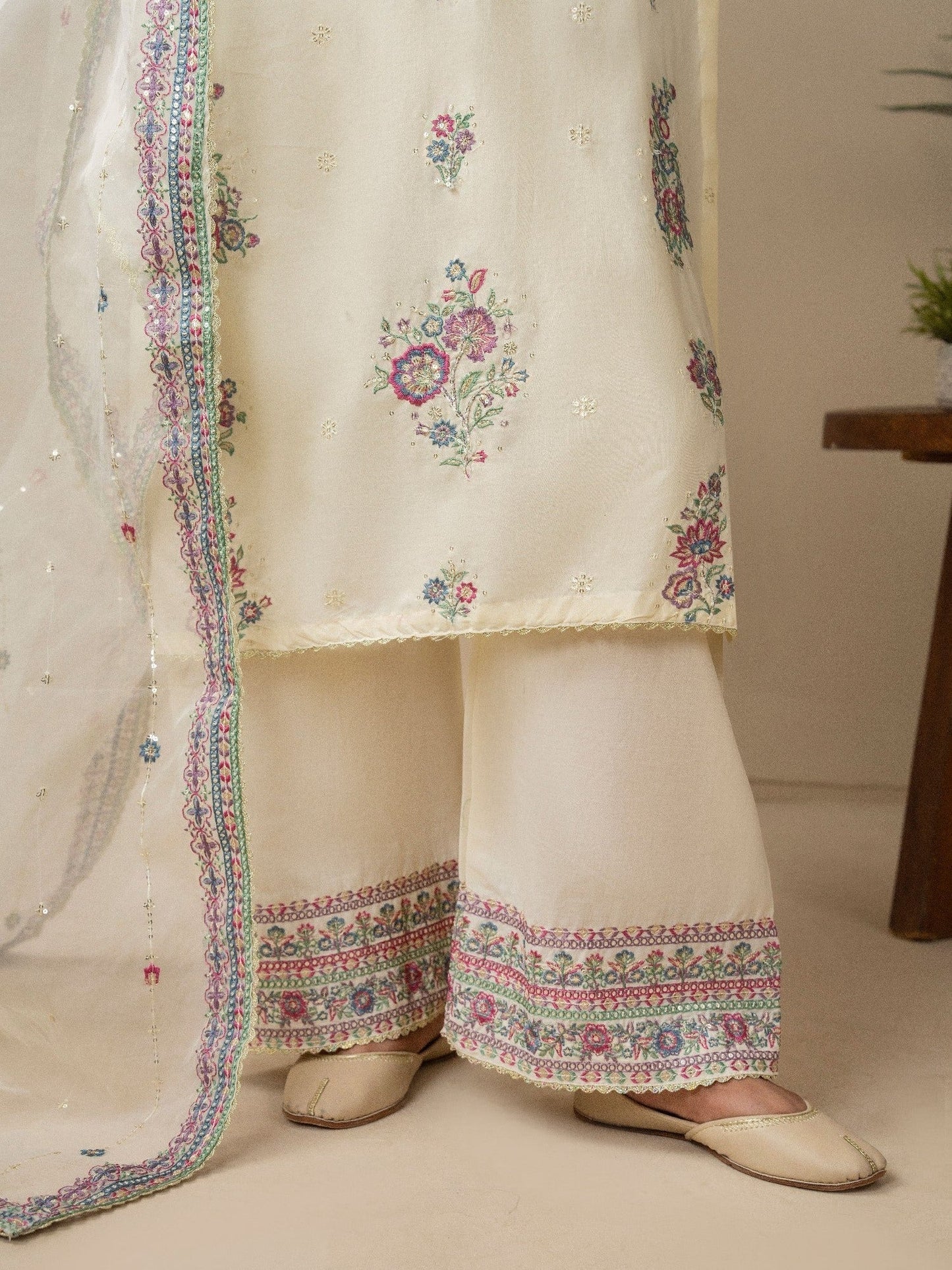 Cream Stylish Collection Mahani Lawn Embroidered Stitched 3-Piece Suit-Laaj