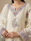 Cream Stylish Collection Mahani Lawn Embroidered Stitched 3-Piece Suit-Laaj