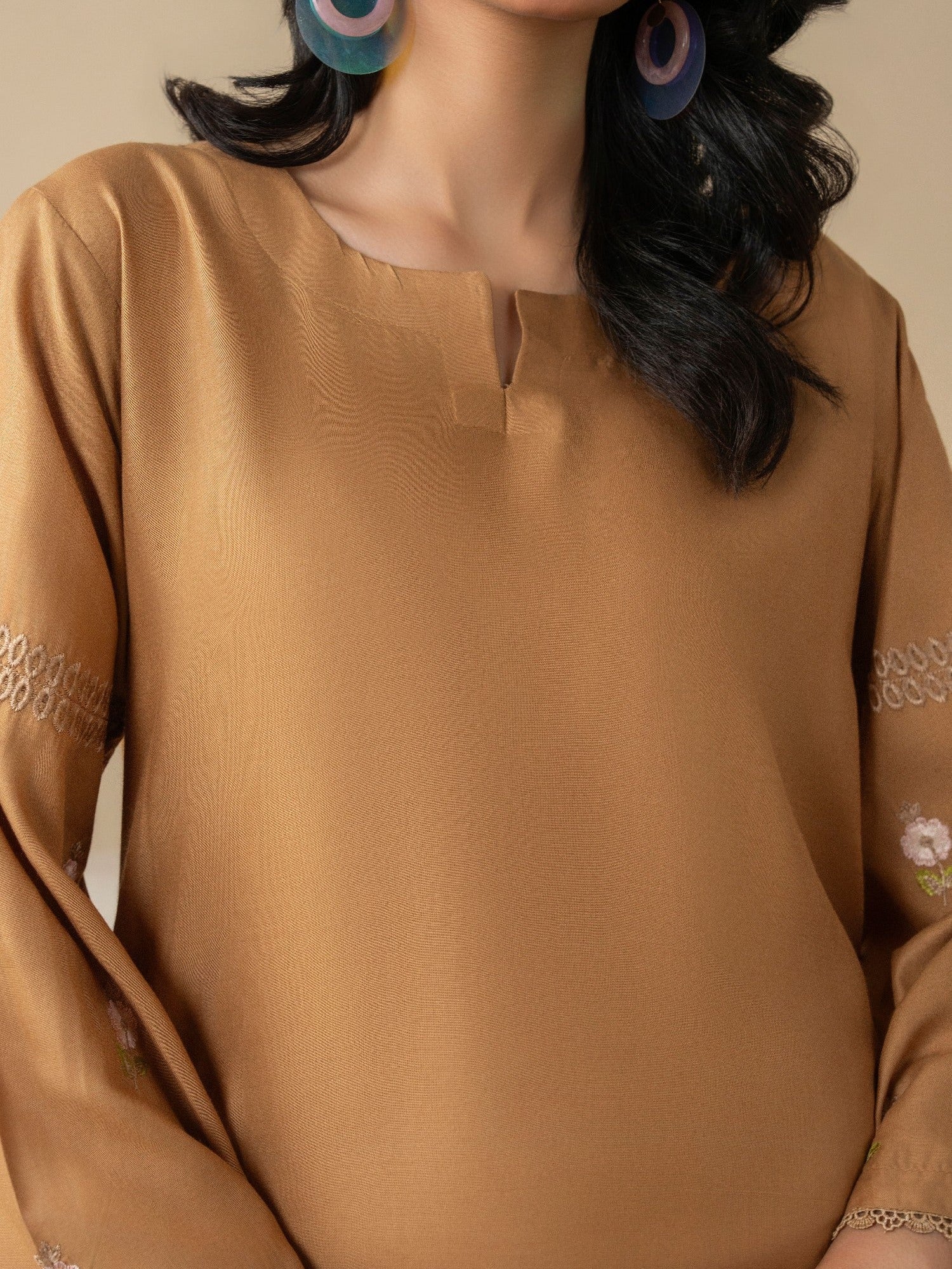 Brown Stylish Collection Wesper Linen Embroidered Stitched 2-Piece Suit-Mehrunisa