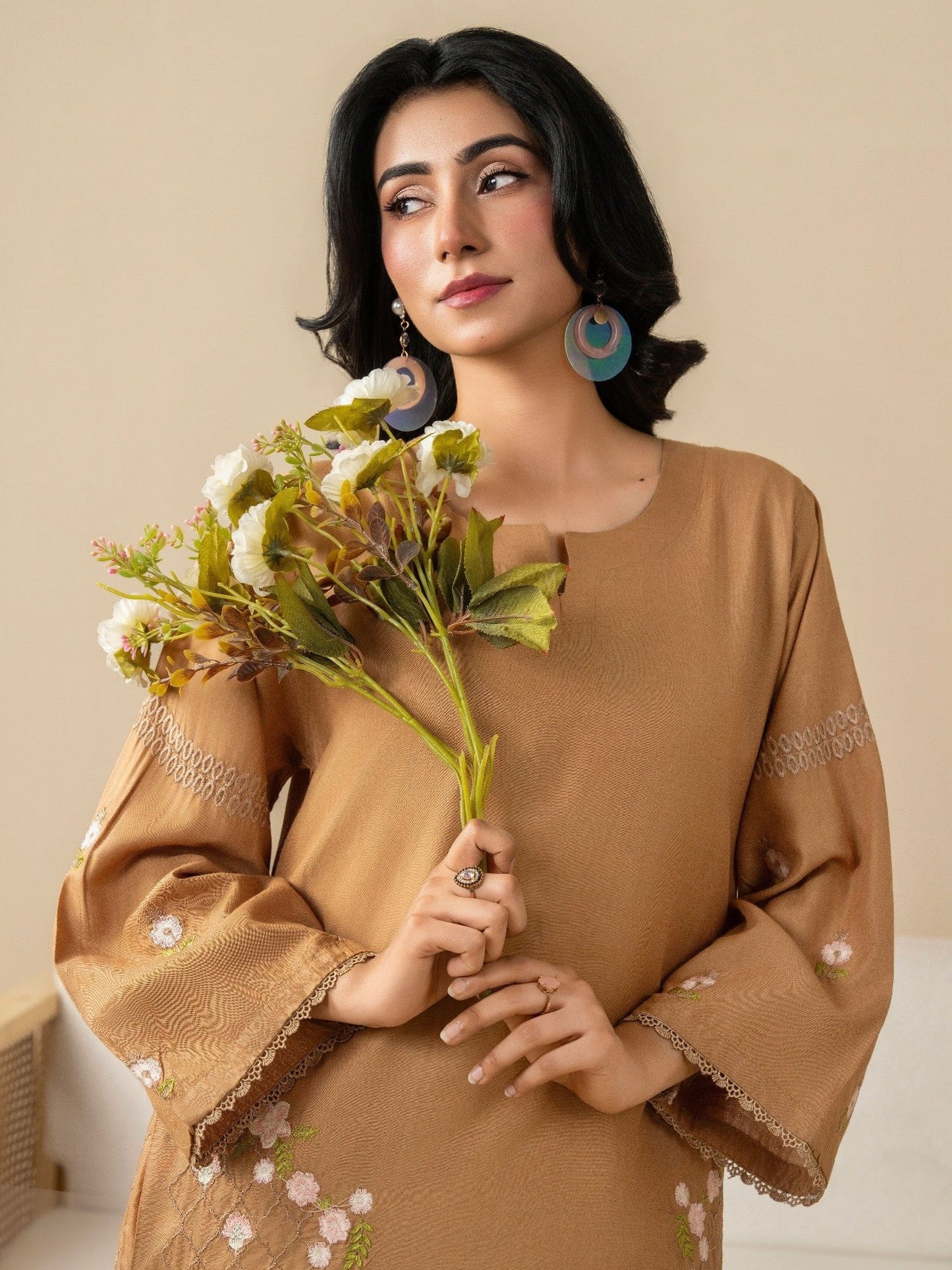 Brown Stylish Collection Wesper Linen Embroidered Stitched 2-Piece Suit-Mehrunisa