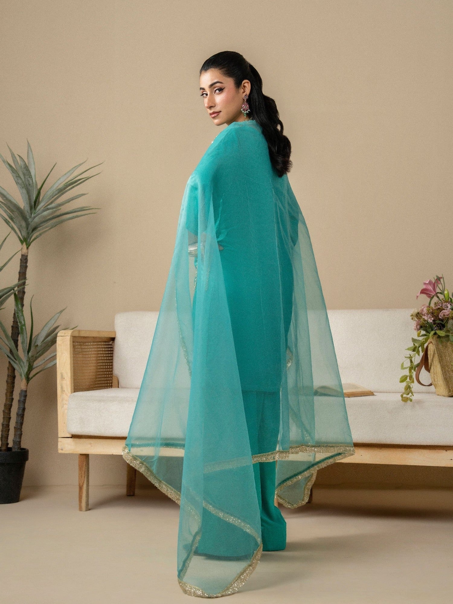 Green Stylish Collection Vesper Linen Stitched 3-Piece Suit-Bug