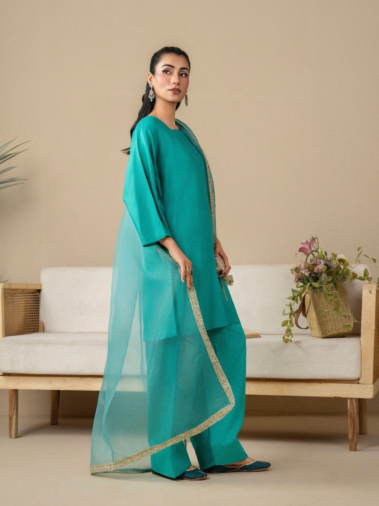 Green Stylish Collection Vesper Linen Stitched 3-Piece Suit-Bug