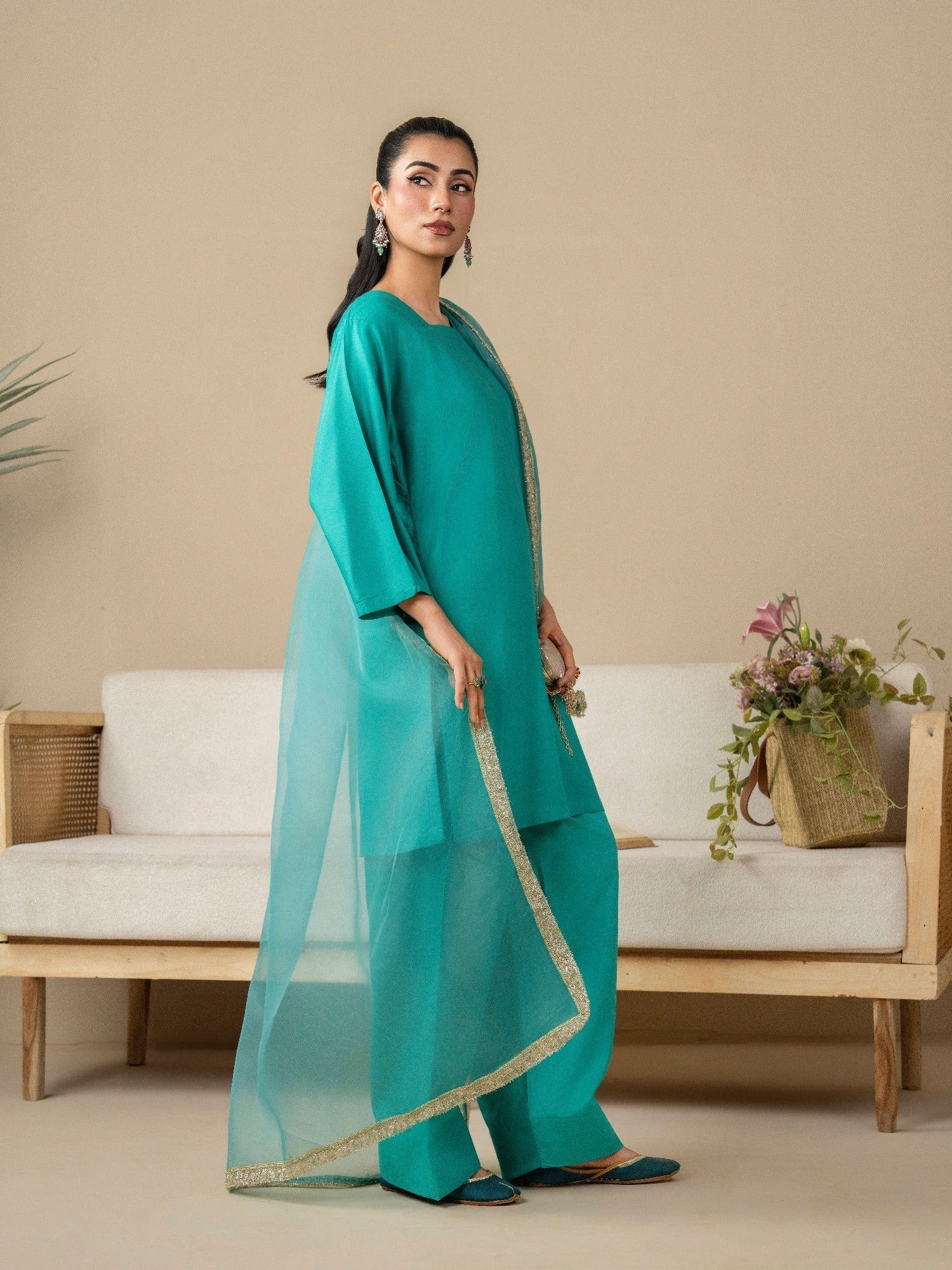 Green Stylish Collection Vesper Linen Stitched 3-Piece Suit-Bug