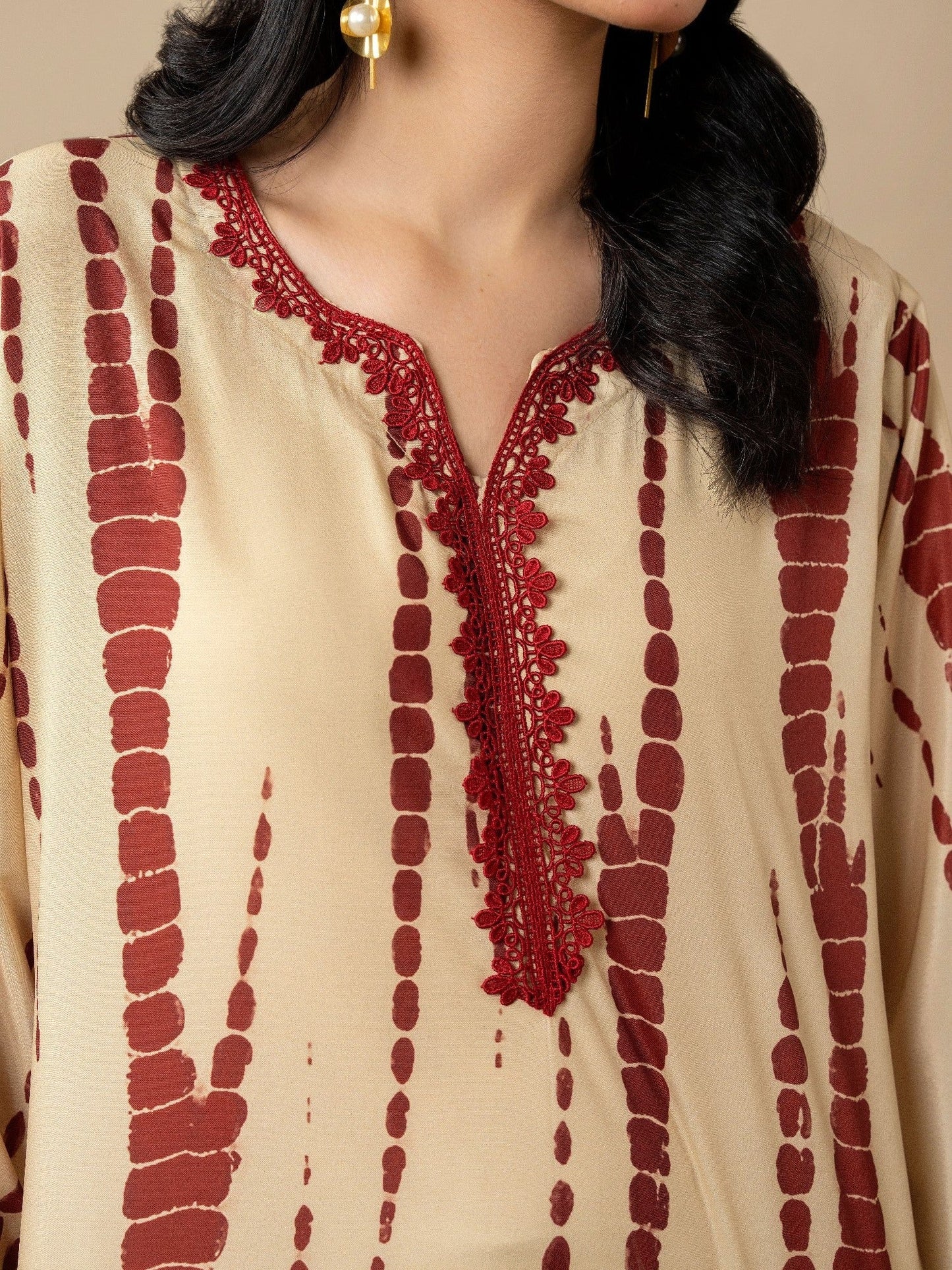 Beige Stylish Collection Vesper Silk Grip Printed Stitched 2-Piece Suit-Zeen