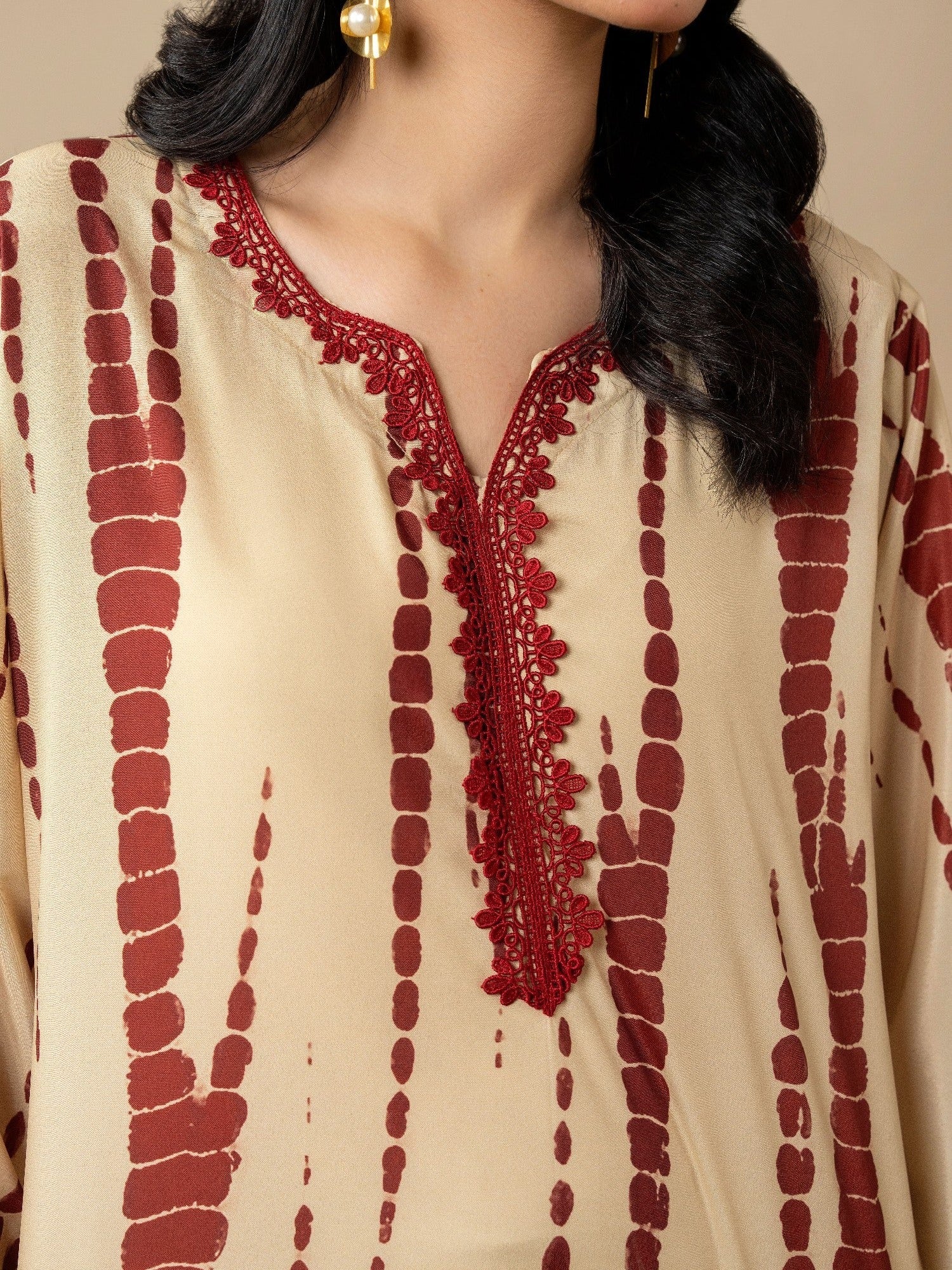 Beige Stylish Collection Vesper Silk Grip Printed Stitched 2-Piece Suit-Zeen